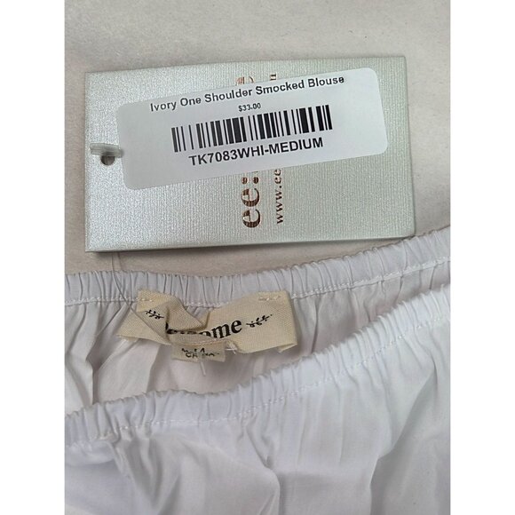 ee:some Smocked Blouse White/Ivory One Shoulder Womens Medium New with Tags - Picture 4 of 10